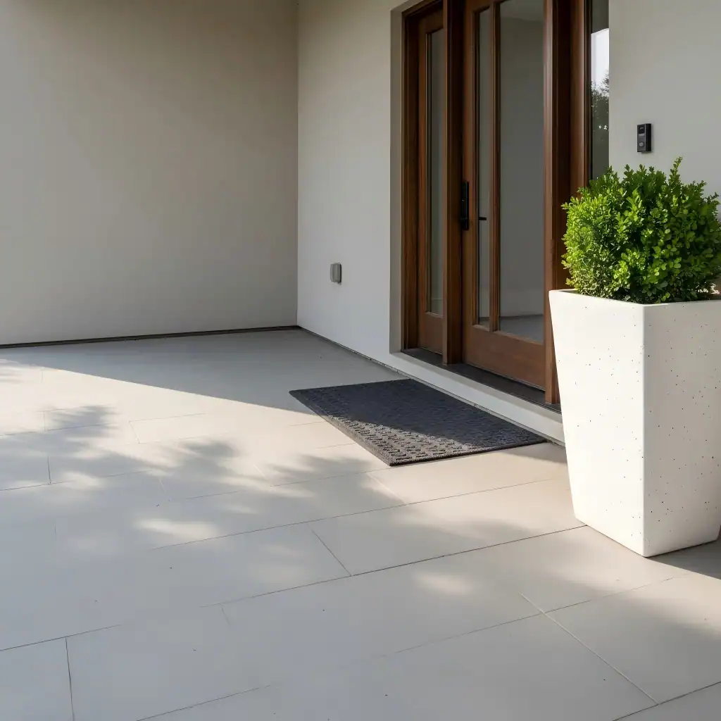 Home 7 Track your Kante order status; image shows a welcoming modern front porch with a white concrete planter, symbolizing safe delivery.